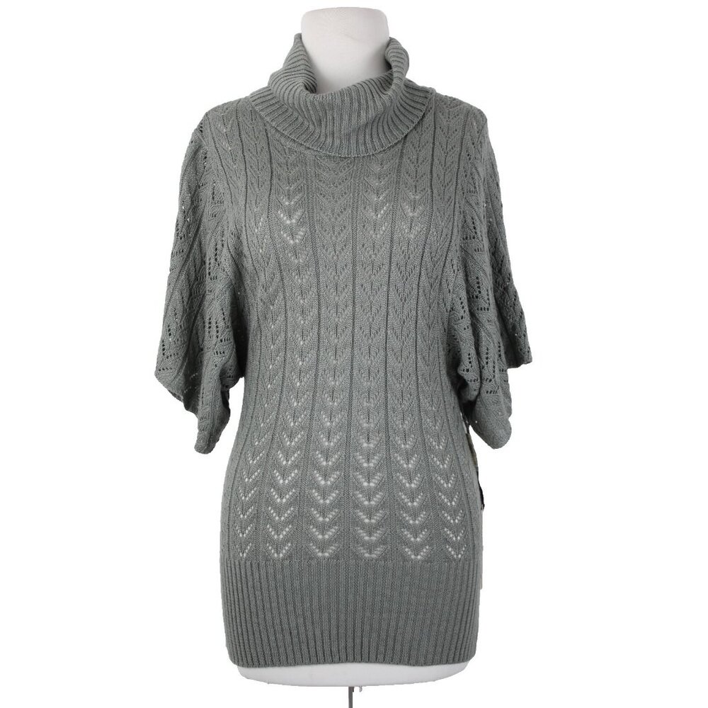 Fylo By Nylon $35 Sz S P Gray Open Knit Turtleneck 100% Acrylic Tunic Top